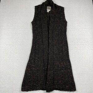 Curio Sweater Womens Small Black Open Knit Duster Long Cardigan Vest Cozy Casual